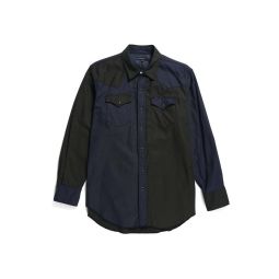 Cotton Oxford Twill Combo Western Shirt - Navy