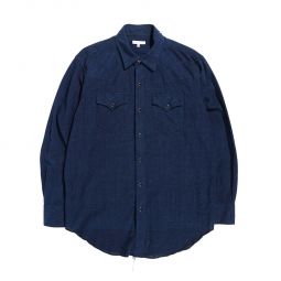 Cotton Voile Combo Western Shirt - Navy