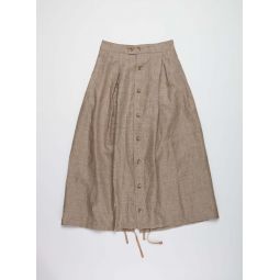 Tuck Linen Glen Plaid Skirt - Beige