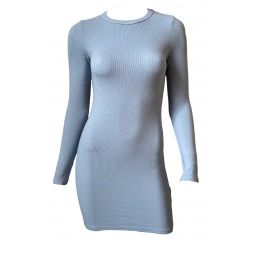 Textured Knit Long Sleeve Mini Dress - Light Blue