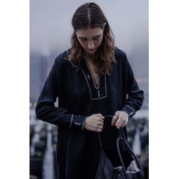 Rekha Linen Hand Embroidered Dress - Black