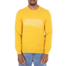 Mens Sweaters Yellow Crewneck Knitwear, Size Large
