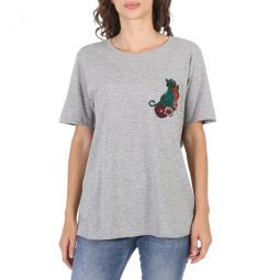 Essentiel Ladies Grey Rigo Cat Patch T-Shirt, Brand Size 0