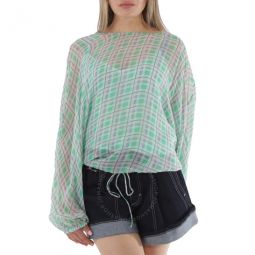 Green Long-sleeve Tartan Plaid Blouse, Brand Size 34 (US Size 2)