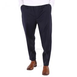 Mens Navy Wool Jalousie Trousers, Brand Size 52 (US Size 42)