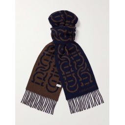 Fringed Jacquard-Knit Wool and Cashmere-Blend Scarf