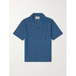 Camp-Collar Houndstooth Linen and Cotton-Blend Shirt