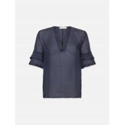 Tiered S/S Ruffle Blouse - Navy