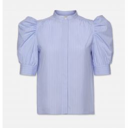 Ruched Puff Sleeve Shirt - Chambray Blue