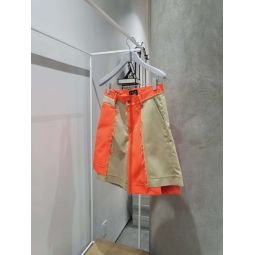 Contrast Paneled Shorts - Beige/Orange