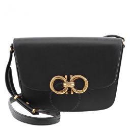 Salvatore Black Leather Trapezio Crossbody Bag