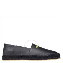 Salvatore Mens Black Calf Leather Logo Espadrilles, Size 7