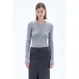 Rib V-Neck Sweater - Stone Grey