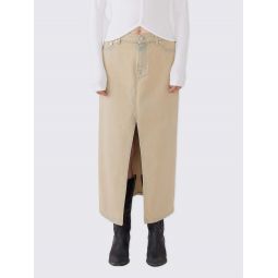 Long Slit Denim Skirt - Beige/Overdyed