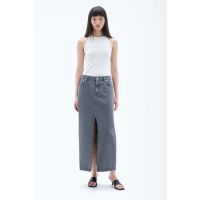 Long Slit Denim Skirt - Mid Grey