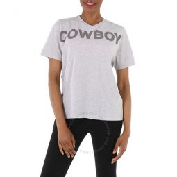 Ladies T-Shirt Grey Distressed Cowboy Print, Brand Size 1