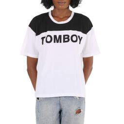 Ladies T-Shirt White, Black Jersey T-Shirt With Tombo, Brand Size 0