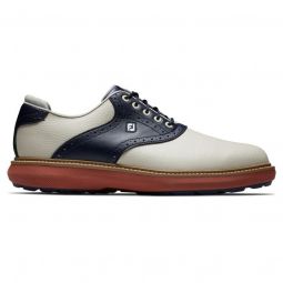 FootJoy Traditions Spikeless Golf Shoes - Cream/Navy 57925
