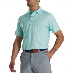 FootJoy Athletic Fit Beach Print Lisle Self Collar Golf Polo - Mint/White