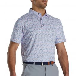 FootJoy Athletic Fit Beach Print Lisle Self Collar Golf Polo - Pink/Blue