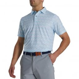 FootJoy Athletic Fit Beach Print Lisle Self Collar Golf Polo - White/Light Blue