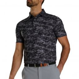 FootJoy Athletic Fit Lisle Cloud Camo Print Self Collar Golf Polo - Black