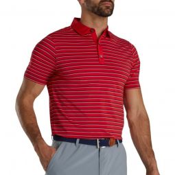 FootJoy Athletic Fit Multi-Stripe Lisle Self Collar Golf Polo - Red