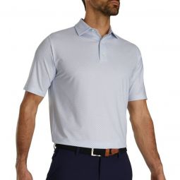 FootJoy Lisle Dot Geo Print Self Collar Golf Polo - White/Light Blue/Navy