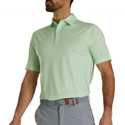 FootJoy Micro-Floral Lisle Self Collar Golf Polo - White/Palm Green
