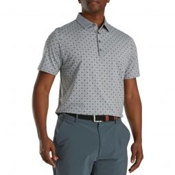 FootJoy Athletic Fit Deco Print Self Collar Golf Polo - Heather Grey/Black