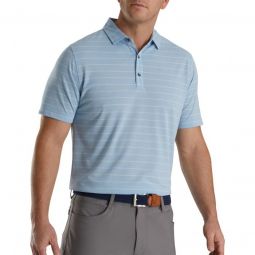 FootJoy Athletic Fit Open Stripe Jersey Self Collar Golf Polo - Blue Haze/Lime