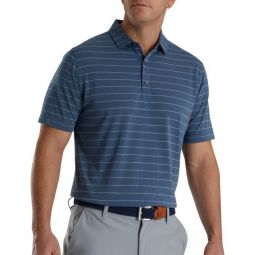 FootJoy Athletic Fit Open Stripe Jersey Self Collar Golf Polo - Heather Storm/River Rock
