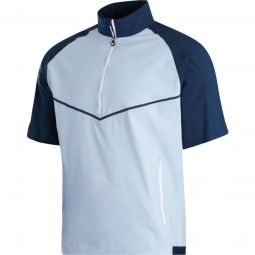 FootJoy Short Sleeve Zephyr Windshirt Golf Pullover - Navy/Light Blue