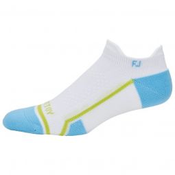FootJoy Womens Tech D.R.Y. Roll Tab Golf Socks - White/Light Blue/Lime