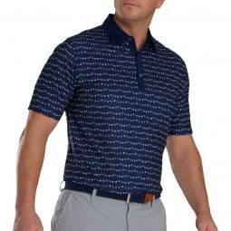 FootJoy Flag Banner Print Lisle Self Collar Golf Polo - Navy