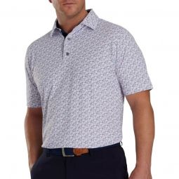 FootJoy Golf Course Doodle Stretch Pique Self Collar Golf Polo - White