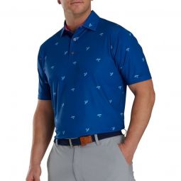 FootJoy Thistle Print Lisle Self Collar Golf Polo - Deep Blue