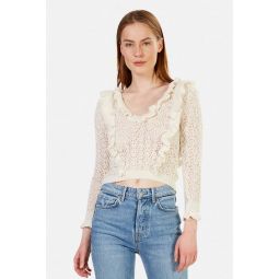Pearl V Neck Cropped Sweater - Ivory