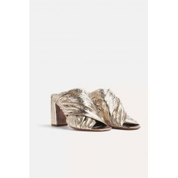 Craquele Lame Leather Heelded Sandals - Silver