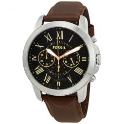 Grant Chronograph Black Dial Brown Leather Mens Watch