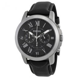 Grant Black Dial Black Leather Mens Watch