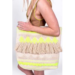 Weaved cotton beach bag - Cream/Neon Yellow