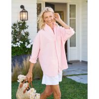 Shirley Oversized Button Up Shirt - Hot Pink Stripe