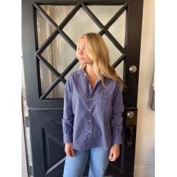 Eileen Relaxed Button-Up Shirt - Navy with White Dots
