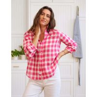Eileen Linen Relaxed Button-Up Shirt - Pink Check