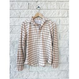 Barry Tailored Button-Up Shirt - Cream/Brown Windowpane