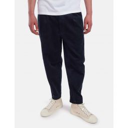Cord Relaxed, Cropped Trousers - Navy Blue