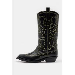 Mid Shaft Embroidered Western Boot in Black/Yellow