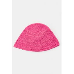 Cotton Crochet Bucket Hat in Shocking Pink