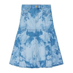 Bleach Denim Flounce Midi Skirt